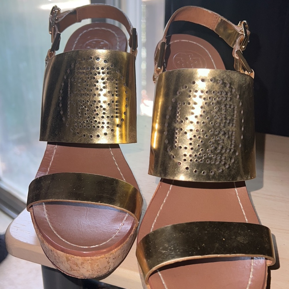Tory Burch Gold Cork Wedge